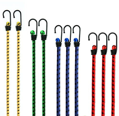 CUALITYX Bungee Cords with Hooks Heavy Duty Pack of 10 Weatherproof & UV-Resistant Elastic Bungee Straps – Ideal for Securing Luggage, Camps, Tarps, Garden Furniture, Wheelie Bin Lid Covers