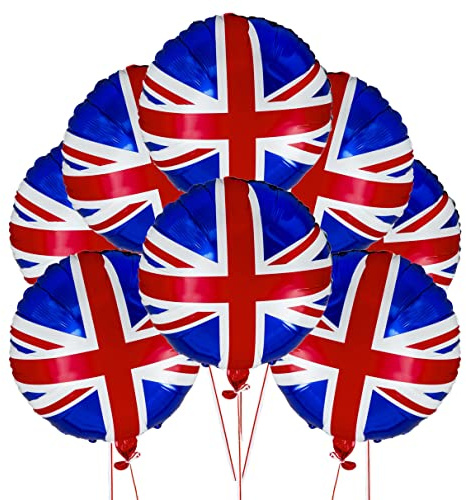 SHATCHI Lot de 20 grands ballons en aluminium Union Jack de 45,7 cm à l'hélium de la Grande-Bretagne King Charles III Coronation BBQ Street Party Sports Décorations d'événements royaux