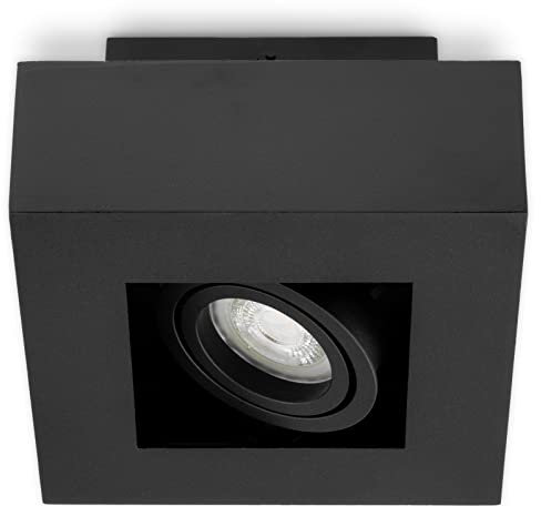LUMILED Aufbauspot LED Aufbauleuchte Deckenspot Deckenlampe Spot Aufputz Deckenleuchte | schwenkbar Downlight aus Aluminium flach eckig schwarz | GU10 Fassung 230V Ø 142mm H: 85mm max. 40W LED