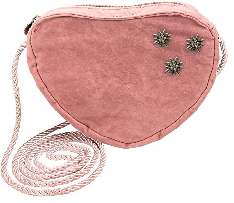 Alpenflüstern Herztasche Strass-Edelweiß Mini - Damen Trachtentasche in Herzform, Schultertasche fürs Dirndl, Herz Handtasche zur Tracht, Dirndltasche (rosa-rosé) DTA080