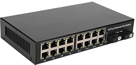Convertitore Multimediale in Fibra Ethernet, 100-240 V Tx1310nm Rx1550nm 2 Porte Ottiche Metallo 16 Porte Elettriche Switch Multimediale Ethernet in Fibra per la Rete (Spina UE)