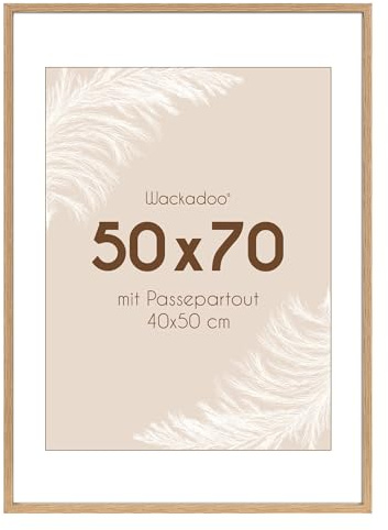 Wackadoo Holz Bilderrahmen 50x70 cm Eiche Fotowand Fotorahmen mit Glas Picture frame Holz mit Passepartout 40 x 50 cm