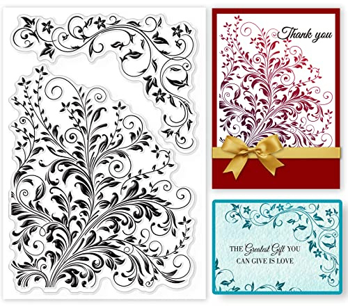 GLOBLELAND Flower Vine Lace Transparente Stempel Für Die Kartenherstellung Dekorative Vine Corner Background Transparente Silikonstempel Für DIY Scrapbooking Zubehör Prägung Papier Karte Album