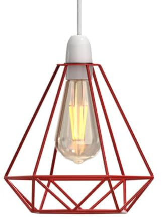 LEDSone Metalldrahtkäfig-Lampenschirm, Vintage-Industrie-Käfig-Kronleuchter-Lampenschirm, Wandleuchte, Decken-Pendelleuchten-Set für Hotel-Boutique-Outlet-Bühne (Rot Typ 2)