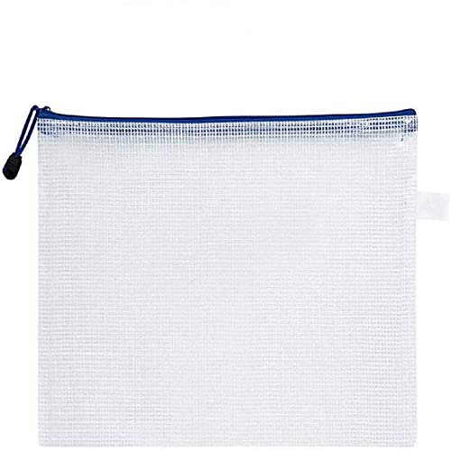 Boxonly A3 Kunststoff-Brieftaschen mit Reißverschluss, Mesh-Dokumentenmappe, Dokumentenmappe, Kunststofftaschen, Reißverschluss, Dokumententasche für Schule, Büro, Aufbewahrungstaschen, Weiß