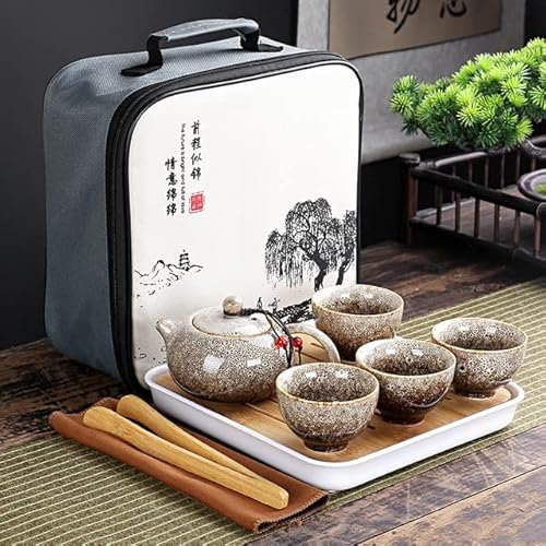 mit Reisetasche 4 Tassen Chinesisches Kung Fu Tee Set Reise-Set Keramik Tragbare Teekanne Porzellan Teaset Gaiwan Teetassen Tee-Werkzeug
