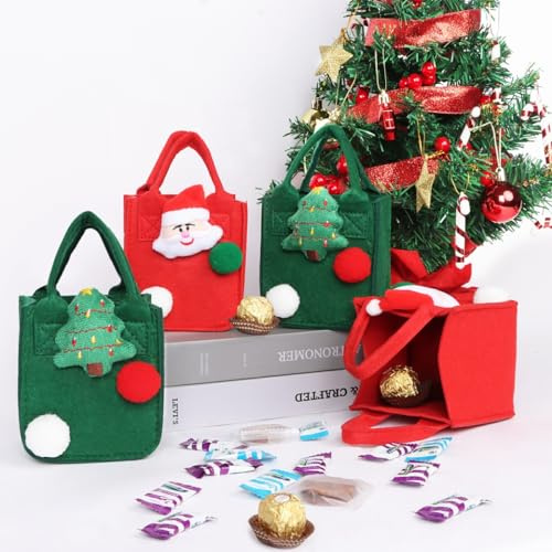 Figarge 4Pcs Weihnachten Geschenkbeutel Filz Stoffbeutel Geschenktüten Tüten Nikolaussäckchen Mit Griff Weihnachtsbeutel Süßigkeiten Beutel für Geschenke