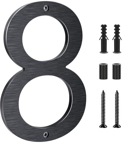 Lookopen Hausnummer Schwarz aus massivem Aluminium, Höhe 20cm Stärke 0,8cm Beidseitig Gebürstet Ziffer 8