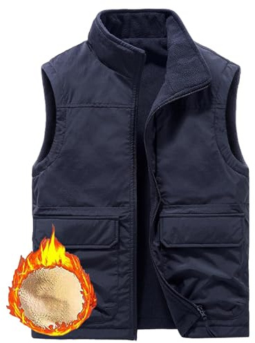 Dotwites vändbar väst i fleece, avslappnad polarfleece-fodrad hel dragkedja, lätt vindtät ärmlös jacka, BLÅ, XL