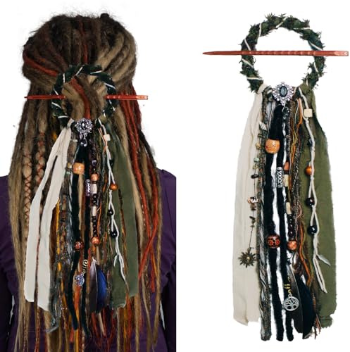 Dreadlock Hair Ties Dreadlock Accessories Dread Ties Loc Jewelry Dread Hair Clips Loc Ponytail Holders for Women and Men Dread Wrap for Dreads Braids Curls(3.5 inch / 9cm, Green)