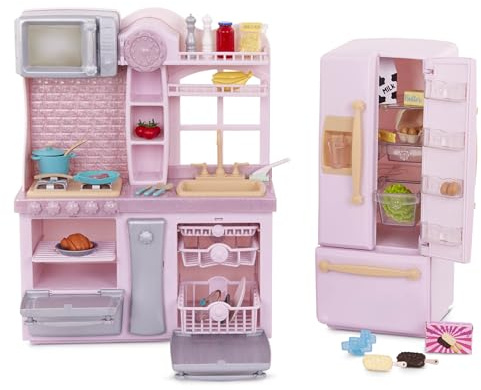Our Generation Gourmet-Küchen-Set, Puppenküche mit rosa Kühlschrank | Puppenküche mit Ofen, Geschirrspüler, Mikrowelle, Zubehör und Kompatibilität mit den meisten 46-cm-Puppen, 3+ Jahre