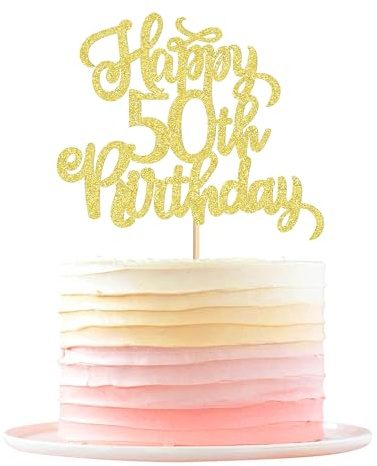 Blumomon 3 Pcs Gold 50th Birthday Cake Toppers - 50 Cake Topper Decorations for Party Supplies