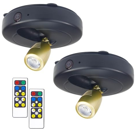 BIGMONAT Spot ljus batteridriven, trådlösa LED-bildlampor, dimbara lyft puck lampor för växter inomhus konst display ljus, tak spotlight accent ljus, varm vit, 2-pack, svart
