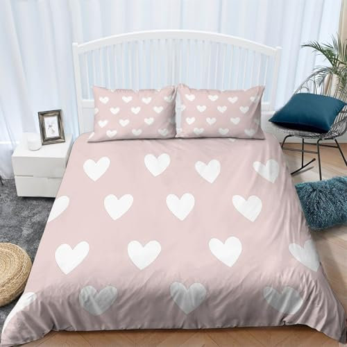 Copripiumino Rosa Copripiumino per adolescenti e adulti Stampa minimalista a forma di cuore Copripiumini con stampa 160 x 200 cm Morbida microfibra con chiusura a cerniera