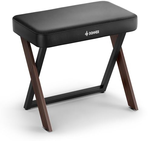 Donner Piano Stool DKB-300 Home Style Piano Bench with Thick Padding, Metal Keyboard Seat Keyboard Chair with Cushion, Walnut Color