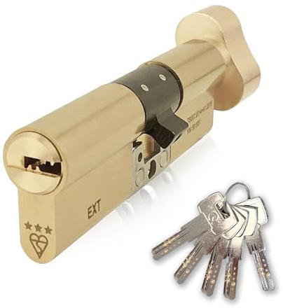 IRONWORX® Spectre Brass - Cerradura de puerta de cilindro europeo de 35 mm (giro) / 55 mm (llave) (90 mm), aprobada por la policía TS007 BSI de 3 estrellas con función de giro de pulgar de escape,