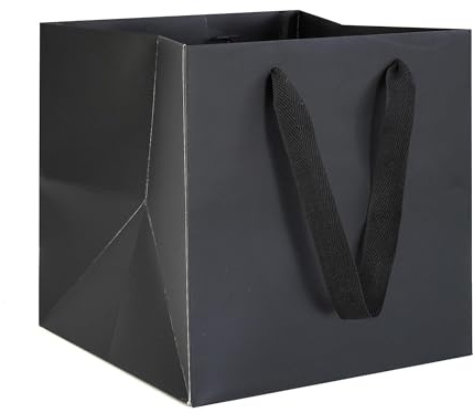 AZOWA Schwarze Papier Geschenktüte Klein quadratische Geschenktüten mit Henkel Party Geschenk Papiertüten (15 x 15 x 15 cm, 10 Stück)