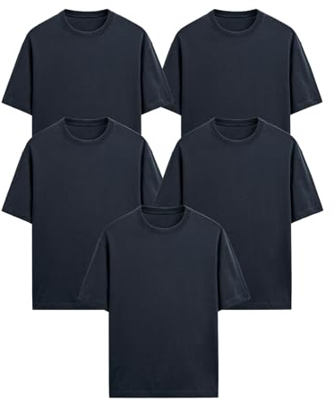 Generico T-Shirt Easy Fit, tg S, Colore Blue Navy, Pacco da 5 Magliette Uomo, Maniche Corte, 100% Cotone, vestibilità Regular, Unisex, Casual - Palestra - Sportivo - Urban (IT, Testo, S, Blue Navy)