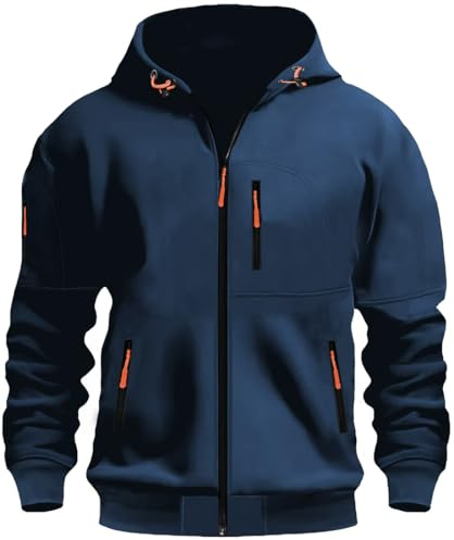 MEDUOLA Sudadera con Capucha para Hombres Manga Larga Suéter con Cremallera Sudaderas Hoodie Otoño-Invierno Gorro con Cordón Entretiempo (D14-Marina de Guerra,L)