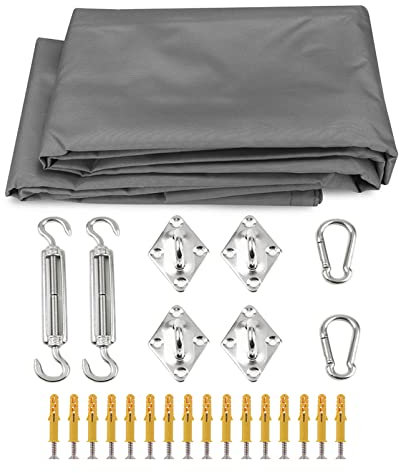 Waterproof Sun Shade Sail with Hardware Kit for Garden Canopy Grey Square/Rectangle Sunscreen Awning for Outdoor Carport Camping Yard Available in 2M/3M/4M/5M/6M Sizes