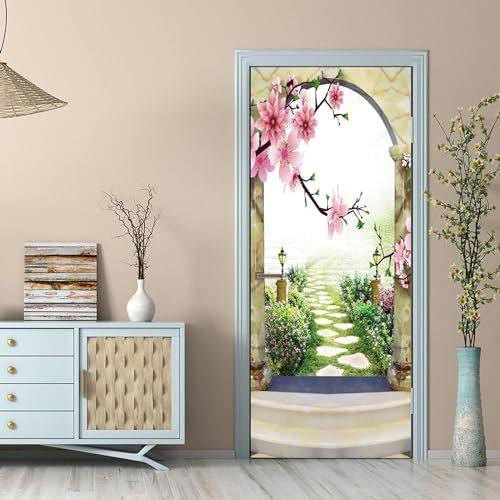 3D Türtapete Selbstklebend Straßenblumenlandschaft 80 X 200 Cm Diy Wandbild Pvc Wasserdicht Pvc Türtattoos Türposter Türaufkleber Fototapete Türfolie Für Tür,Wohnzimmer,Schlafzimmer - Türk-6798088442
