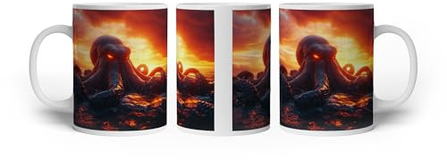 deyoli Taza con diseño de gigante del océano antes del atardecer de color rojo glúteo. 300 ml, de cerámica blanca/taza de café/idea de regalo