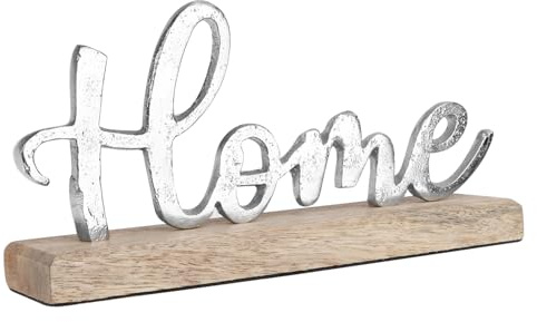 COM-FOUR® Supporto decorativo Home, scritta in metallo su base in legno