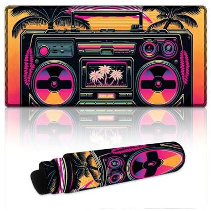 Tappetino per mouse con radio neon, lavabile, (30 x 60 x 0,3 cm), tappetino per tastiera, con base antiscivolo e bordo cucito, per gaming, ufficio, lavoro