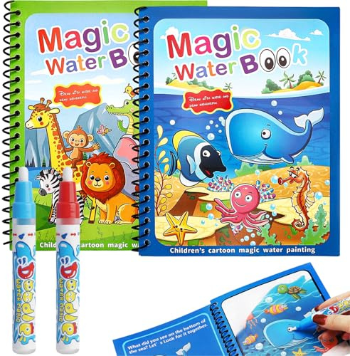 Canollo 2 Wassermalbuch mit 2 Wasserstiften für Kinder ab 2 Jahren | Wasser Malbuch Wiederverwendbar, 15 × 19 cm, Tier und Unterwasserwelt, fleckenfreier Malspaß, ideal für Autofahrt und Reisen