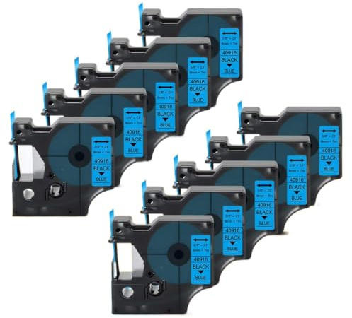 PHOVYAFI 10pk 40913 9mm Labelband Schwarz auf Weiß kompatibel mit LabelPoint Label Manager 160 280 420p und ähnliche Etikettenhersteller D1 40913(Black on Blue)