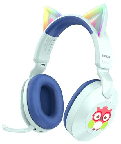 LOBKIN Casque Audio Enfant, Casques Bluetooth Enfant sans Fil et Filaire avec Microphone Rotatif, Volume Limité 85dB, Casque Chat Fille Garçon Pliable Réglable pour ipad, Tablettes