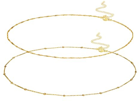 2PCS Belly Chain Oro, Impermeabile Waist Chain, Regolabile Collana Pancia, Gioiello per il Corpo Donna