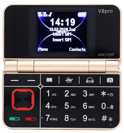 Bewinner Téléphone Mobile Pliable et Pliable avec Grand Clavier, Radio FM, Support Multi-Langues, Double Affichage, Téléphone Portable Senior Léger pour Les Voyages Quotidiennement (Doré)