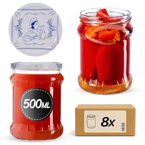 KADAX Barattoli per conserve da 500 ml, con tappo a vite fi82 mm, per conservare frutta, verdura, miele e conserve, barattoli a vite (cuoca, 8 pezzi)