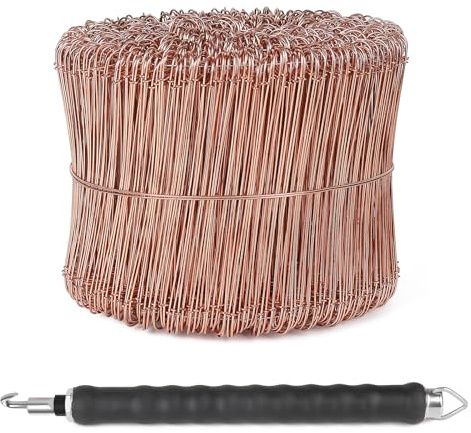 CPROSP Ligature Fer a Beton Cuivré (1000pcs) avec Torsadeuse, Ligatures à Boucle 100mm et Ligatureuse 30cm, Torsadeuse fil de fer pour Lier les Armatures, Construction de Clôtures et Fleuristerie