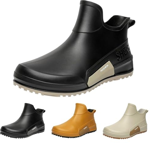 Stivali di gomma da donna, impermeabili, antiscivolo, a mezza altezza, alla caviglia, antiscivolo, in gomma, alla moda, per esterni, Nero , 36 EU