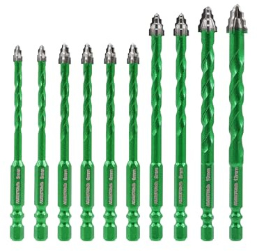 KURSTOL Verzahnter Hartmetall-Bohrerset für Mauerwerkt - 10 Stück 5mm*2/6mm*4/8mm*2/10mm/12mm Steinbohrer-Set mit Kreuzstufenspitze für Holz Kunststoff Mauerwerk Keramikfliesen Marmor