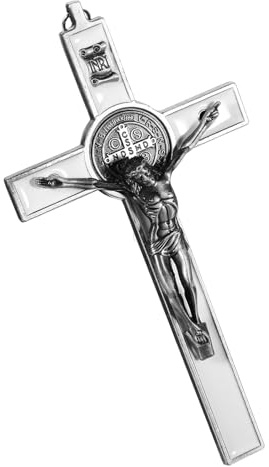SAFIGLE Katholisches Wandkreuz aus Zinklegierung, Silber, Vintage Stil | Wanddeko fürs Büro, Kruzifix zum Hängen, Home Decor für Kirche und Zuhause