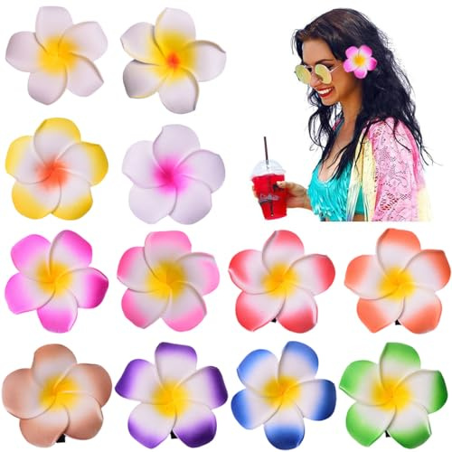 EJRUP Lot de 12 Pinces à Cheveux en Forme de Fleur pour Femme,Bohémiennes Tropicales,Hawaïennes,Plumeria,Cadeaux pour Femmes, Adolescentes et Filles,Multicolore