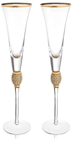 ISTOVO Set di 2 Calici da Vino con Finitura e Decorazioni In Diamante, Eleganti Flauti da Champagne con Stelo Lungo, Bicchieri da Cocktail, Regalo 2 Pezzi.