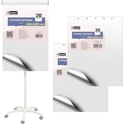 D.RECT Bloc de Papel para Flipchart 650×1000 mm – Pack de 3 Bloques, 60 Hojas – 80 g/m² Superficie Lisa – Papel para Presentaciones y Formación