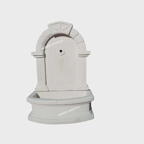 MONDO ARTISTICA Fontana da Parete, A Muro, per Giardino, In Cemento Bianco e Polvere di Marmo, Lavandino, Per esterno, Altezza 102 Cm - Larghezza 70x42 Cm Colore Bianco