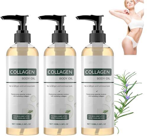 Huile corporelle liftante au collagène,Huile pour le corps, raffermissante au romarin,huile corps hydratante pour peaux relâchées et crêpées,réduit la cellulite,soin nourrissant après la douche (3PC)