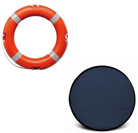 Kit Salvagente Anulare con Copri Salvagente in Tessuto per Barca e Gommone Omologato e Obbligatorio (Blu)