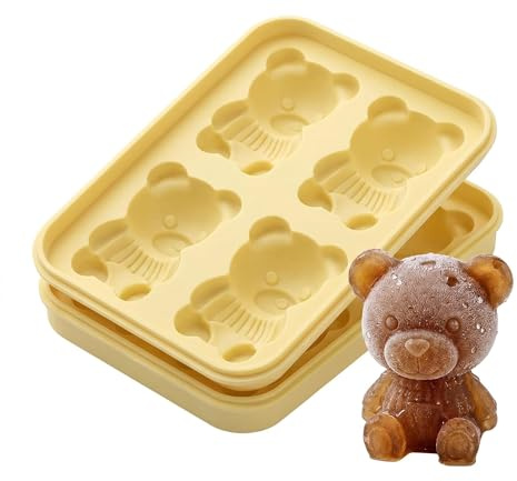 Durdiiy Highland Bear Ice Cube Tray, Cute 3D Silicone Mold with Lid, Whiskey for Men, Unique Gift Dad, Him, Husband, Boyfriend, Cow Bourbon, Cocktail, Christmas & Father’s Day (Bear)