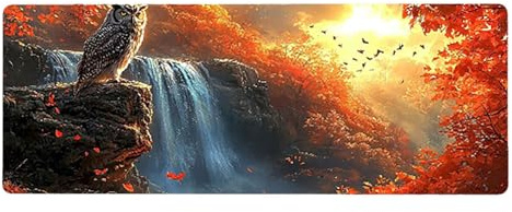 Large Mouse Mat, 30x60cmx3mm, Gaming Mouse Pad, Rubber Base, Stitched Edges, Water Resistant Easy Clean, For All Types, Extend Desktop Protection, Office Men's Gifts, Owl Waterfall D1YY-845