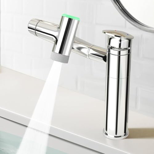 Alanmoship Rubinetto da bagno girevole a 1080° con display a LED della temperatura e rubinetto miscelatore a leva singola, in ottone cromato, per la sicurezza della famiglia e degli anziani