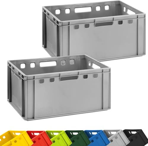 BURI Köttlåda 2 x slaktarlådor 60 x 40 x 30 cm förvaringslåda E3 hög | extremt robust stapellåda | köttlåda eurobox livsmedelssäker, stapelbar (grå)