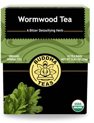 Buddha Teas - Organic Wormwood Tea - Herbal Tea - For Health & Wellbeing - With Antioxidants & Minerals - Clean Ingredients - Caffeine Free - OU Kosher & Non-GMO - 18 Tea Bags (Pack of 1)