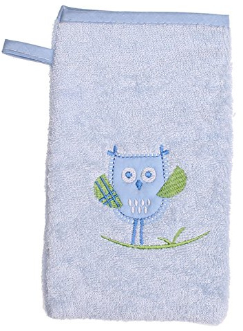 EMI&SAM Waschlappen Waschhandschuh Kinder Baby BAMBUS EULEN #709 (Blau)